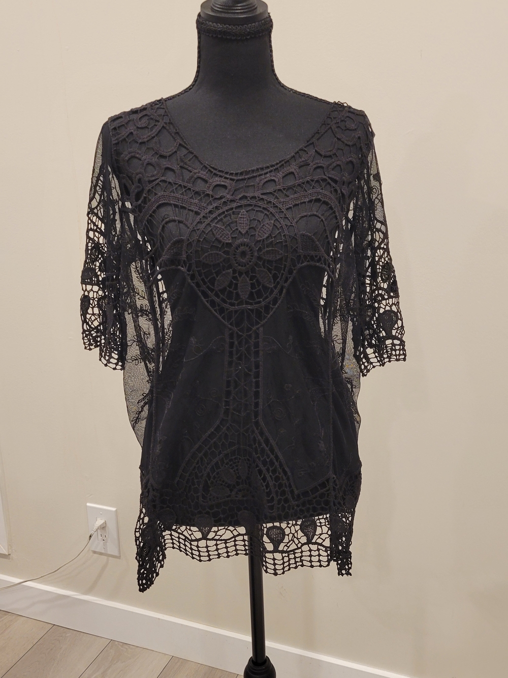 Ricki's Black Crochet Lace Overlay Top